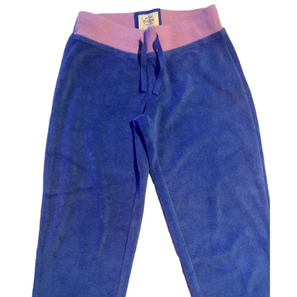 MINI BODEN Girls Terry Toweling Blue Jogger Pants W/ Lavender Waist  Sz 6 Y NWT - Picture 2 of 9